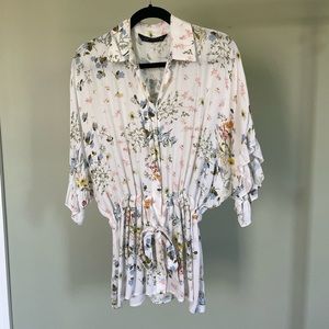 Zara Floral Tie Waist Blouse, size S
